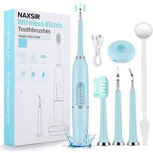 NAXSIR Elektrische Tandenreiniger Set - Slimme Tandenborstel - Verwijder Tandsteen & Tandplak - Mondverzorging voor Wit Gebit,blauw