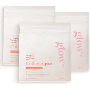 Glow25 - Collageen Plus - 3x 450g - Met Vitamine C Zink en Biotine