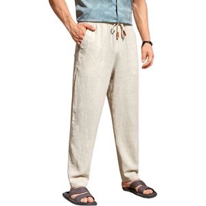 Livano Linnen Broek Heren - Zomerbroek - Volwassenen - Lange Broek - Pantalon - Strandbroek - Zomer - Ibiza Stijl - Beige - Maat XS