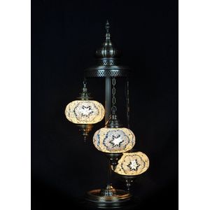 Turkse Lamp - Vloerlamp - Mozaïek Lamp - Marokkaanse Lamp - Oosters Lamp - ZENIQUE - Authentiek - Handgemaakt - Wit - 3 bollen