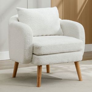 KOMHTOM Loveseat Bank fauteuil met modern en sober massief houten voetkussen Teddy stof Wit