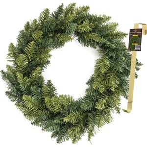 Kerstkrans/dennenkrans - groen - incl. hanger 27 cm- D40 cm -kunststof