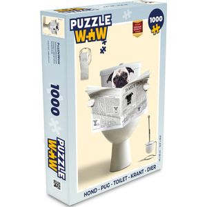 Puzzel Hond - Pug - Toilet - Krant - Dier - Legpuzzel - Puzzel 1000 stukjes volwassenen