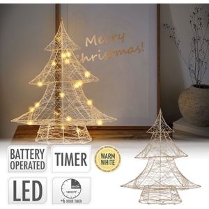 Decoratieve kerstboom 40 cm hoog goud metaal met warm witte LED's