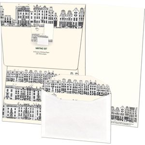 Briefpapier met enveloppen - Kunst - Grafische kunst - Museum kunst - Grachtenpandjes - Caspar Jacobszoon Philips - Collectie Rijksmuseum Amsterdam