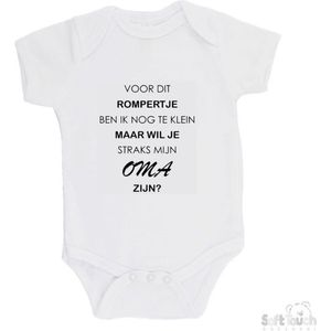 100% katoenen Romper ""Voor dit rompertje ben ik nog te klein maar wil je straks mijn oma zijn"" Unisex Katoen Wit/zwart Maat 62/68
