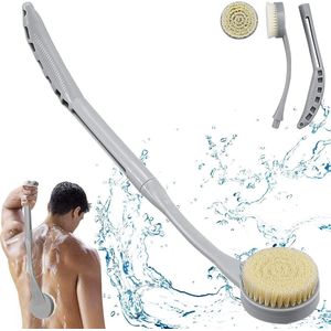 Rugborstel lange handgreep voor douche - Bad scrubber peeling en verbeterde huidgezondheid - Grijs - 10 Count