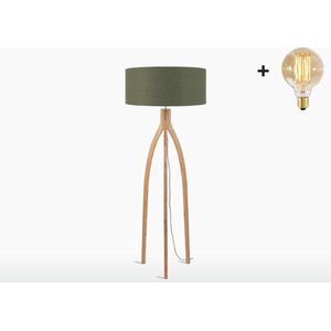 Vloerlamp – ANNAPURNA – Bamboe - Groen Linnen - Met LED-lamp