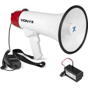 Vonyx - MEG045 - Megafoon - Rood-wit - 45W met Sirene en Bluetooth