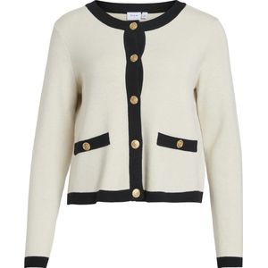 Vila Vest Vicassie Twill Knit Cardigan 14107344 Super Light Nat/black Cont Dames Maat - S