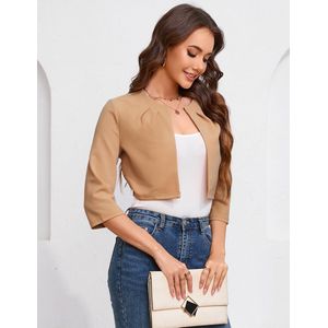 Dames Bolero Kort Elegant Cardigan 3/4 Mouw Schouder Jas Feestelijke Blazer Kaki XL