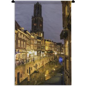 Wandkleed Utrecht - Verlichting in de straten van Utrecht in Nederland Wandkleed katoen 120x180 cm - Wandtapijt met foto XXL / Groot formaat!