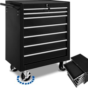 tectake® Gereedschapswagen - Werkplaatswagen - Rijdende Werkplaats - Lege Gereedschapswagen - Gereedschapskist - 7 Laden - 69 x 33 x 79 cm - Wielen met Rem - Incl. 2 Sleutels - Zwart