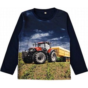 Kinder longsleeve trui met tractor trekker met oplegger aanhanger | Kleur blauw | Maat 92 | kinder sweatshirt | Zeer mooi! Full colour print!