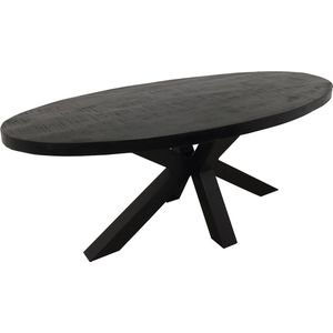 Bircim – Zwarte geoliede Ovale Mango Tafel – 180 x 100 x 76 x 6 cm – voor binnen en buiten