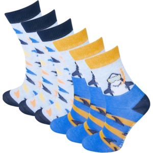 6 Paar kindersokken - Happy Shark - Multicolor - Maat 27-30
