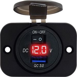ProRide 12V USB Stopcontact 1 Poort Inbouw met Schakelaar/Voltmeter - 5V/2.4A - USB Autolader, Boot en Camper - Complete set - Rood