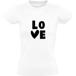 Love hartje dames  t-shirt | liefde | huwelijk | vrijgezel | relatie | scheiding | hartje | kado | Wit