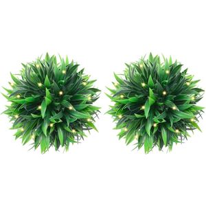 vidaXL - Kunstbuxusballen - met - LED-verlichting - 4 - st - 15 - cm - groen