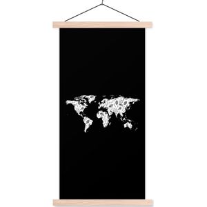 Wanddecoratie - Wereldkaart - Bladeren - Zwart - Schoolplaat - 90x180 cm - Textielposter - Textiel poster