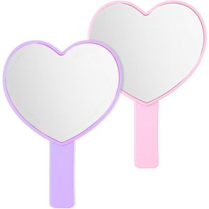 Handspiegel Set van 2 stuks voor Vrouwen - Hartvormig - Mini Cosmetische Spiegels - Reismake-up - Decoratief - Valentijnsdag Cadeau - Roze Paars - Compact en Draagbaar