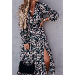 Lange trendy jurk met bloemen - vrouwen- one size 36/40