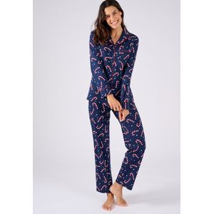 Damart - Kerstpyjama van jerseytricot zuiver kamkatoen - Dames - Blauw - 34-36 (XS)