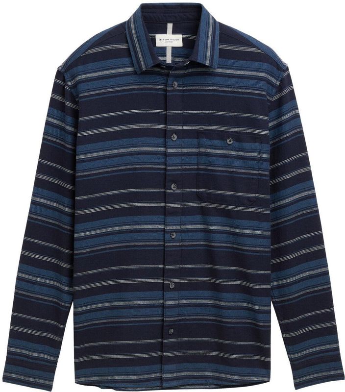 TOM TAILOR - Overhemd - Nachtblauw - Enziaan - Gestreept