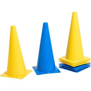 Pylonen 8-delige set - 38 cm hoedjes (4 gele en 4 blauwe kegels) - flexibel, veilig en robuust voor voetbal, paardrijden, hondentraining, paardentraining, enz.