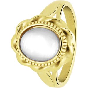 Lucardi Dames vintage ring met bloem wit – Maat 69 – 22mm - Ring - Cadeau - Staal goldplated - Goudkleurig