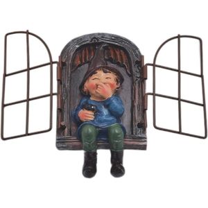Tuinkabouter 3D hars standbeeld boomornamenten miniatuur standbeeld decoratie schattig figuur standbeeld tuinaccessoires voor binnen en buiten kabouter en raam creatief kunstwerk (vrouwelijk)