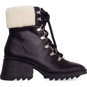 Mangará Dames schoenen Cassia Geitenleer - Combatlaars - 7,8 cm blokhak - Zwart- Maat 38