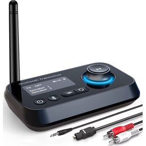 BT17 Bluetooth 5.3 Audio Adapter met LCD Scherm - 3-in-1 Transmitter Receiver voor TV, Hoofdtelefoon en Luidsprekers - 3.5mm Aux, RCA, Optische Kabel - Dubbele Koppeling