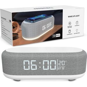 OriginGoods - Wake Up Light - Digitale Wekker - Draadloos Opladen - 8 Sfeerkleuren - 3 Helderheidsniveaus