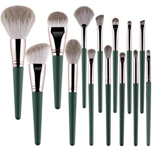 NAXSIR Professionele Make-up Borstel Set - 14 Delig - Incl. Foundation Kwast & Opbergzak - Superzacht & Huidvriendelijk - Luxe Groene Borstels voor Perfecte Make-up Aanbrenging