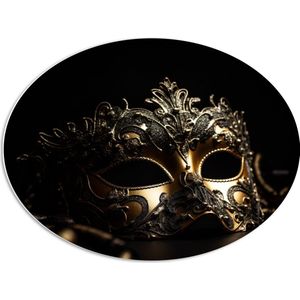 PVC Schuimplaat Ovaal - Masker - Zwart - Goud - 68x51 cm Foto op Ovaal (Met Ophangsysteem)