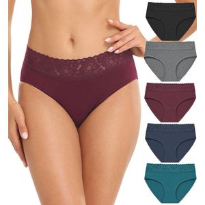 Katoenen Hipster Ondergoed voor Vrouwen - Set van 5 - Comfortabele Kanten Onderbroeken