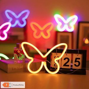 Neon Lamp - Vlinder - Warm Wit- 22x15cm- Excl. 3 AA batterijen - Neon Verlichting - Wandlamp