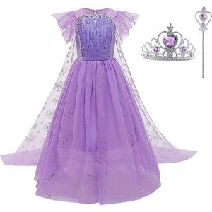 Prinsessenjurk meisje - Verkleedkleding meisje - Carnavalskleding - Paarse jurk - Het Betere Merk - 128/134 (140) - Kroon - Tiara - Toverstaf - Cadeau meisje - Prinsessen speelgoed - Verjaardag meisje