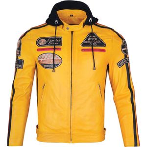Urban 5884® - 66 - Heren jas - Biker jack - Lams leren jas - Afneembare Hoodie - Geel -Maat S