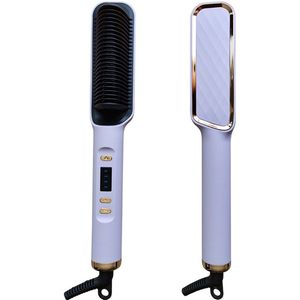 Haarborstel, stijltangkam voor dames, 4 snelheden voor snelle verwarming en dubbele spanning, paars