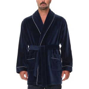 Smoking Jacket Kamerjas Refinery - Majestic International - Luxe Korte Heren Kamerjas - Velour - Blauw S/M