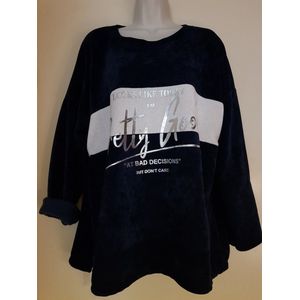 Dames top velours rib donker blauw One size