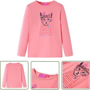 vidaXL Meisjeskleding - Kinderkleding - Kindershirt met lange mouwen 116 roze - Rozepuntjes - Kattenprint - Longsleeve