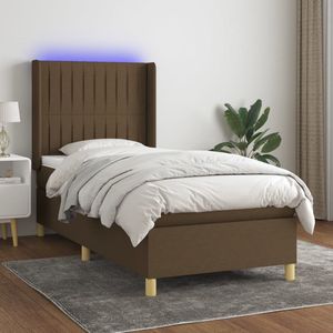 The Living Store Bed - Donkerbruin - 203 x 103 x 118/128 cm - PVC stof - Verstelbaar hoofdbord - Pocketvering matras - Huidvriendelijk topmatras - Kleurrijke LED-verlichting