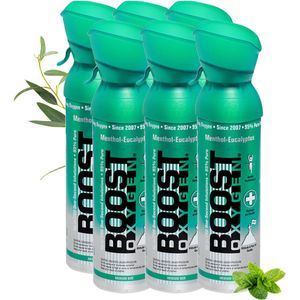Boost Oxygen 5 liter - Menthol-Eucalyptus - 95% Pure Zuurstof - Tot wel 600 inhalaties - Ademhalingsondersteuning voor sport herstel, hoogte, prestaties en gezondheid - Zuurstoffles - 6x 5L (6 pak, 30L totaal)