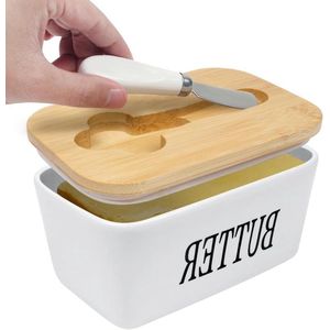 Keramische boterschotel 650 ml - Boterschotel met deksel en botermes - Porseleinen botercontainer met afdichtingen - Boterdoos voor boterkaas en noten
