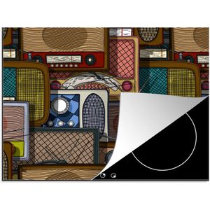 KitchenYeah® Inductie beschermer 70x52 cm - Tieners - Radio - Patronen - Retro - Kookplaataccessoires - Afdekplaat voor kookplaat - Inductiebeschermer - Inductiemat - Inductieplaat mat