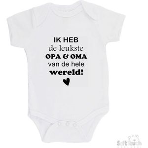 100% katoenen Romper ""Ik heb de leukste opa & oma van de hele wereld"" Unisex Katoen Wit/zwart Maat 56/62