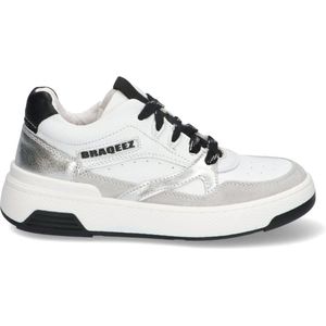 Braqeez 424470-401 Meisjes Lage Sneakers - Wit/Zilver/Grijs - Leer - Veters